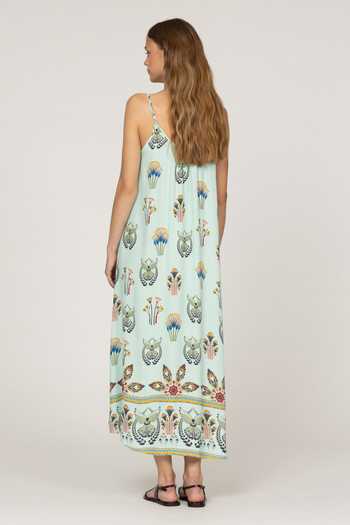 Shop_Inoa_Multi Color Silk Scoop Neck Petunia Print Dress _at_Aza_Fashions