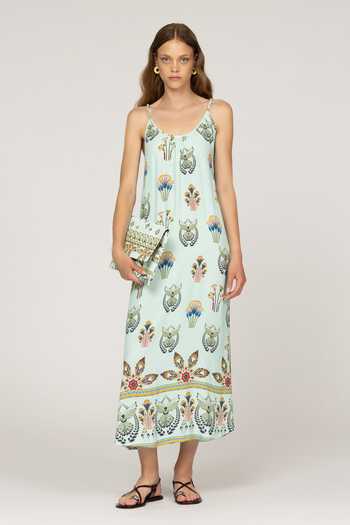 Inoa_Multi Color Silk Scoop Neck Petunia Print Dress _at_Aza_Fashions
