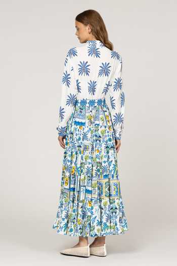 Shop_Inoa_Multi Color Silk Collared Neck Perorian Floral Print Dress With Belt _at_Aza_Fashions