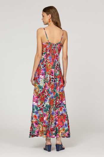 Shop_Inoa_Multi Color Silk V-neck Aria Printed Dress 