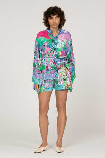 Buy_Inoa_Multi Color Silk Mandarin Collar Cherry Printed Shirt _at_Aza_Fashions