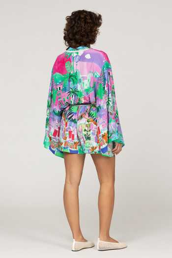 Shop_Inoa_Multi Color Silk Mandarin Collar Cherry Printed Shirt _at_Aza_Fashions