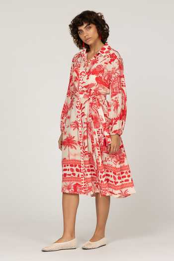 Shop_Inoa_Multi Color Silk Collared Neck Onia Printed Dress With Belt _Online_at_Aza_Fashions