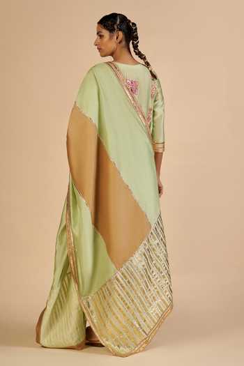 Shop_Gulabo By Abu Sandeep_Green Chanderi Color Block Dupatta _at_Aza_Fashions