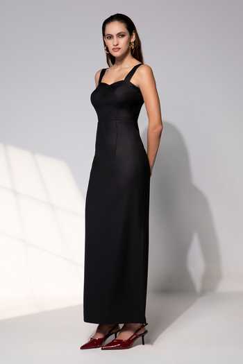 Buy_Raison D'Etre Atelier_Black Rayon Sweetheart Neck Midnight Noir Dress _Online_at_Aza_Fashions