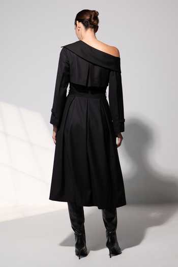 Shop_Raison D'Etre Atelier_Black Rayon Asymmetric Neck, One Shoulder, Midnight Noir Trench Dress _at_Aza_Fashions