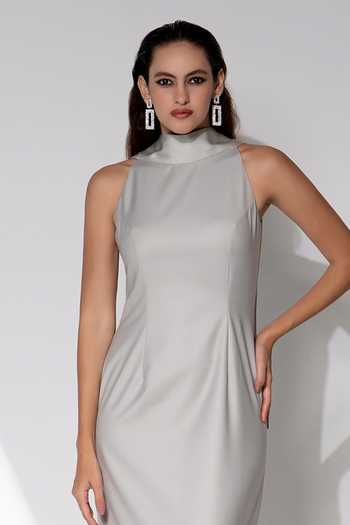 Buy_Raison D'Etre Atelier_Grey Rayon High Neck Octavia Back Tie Gown _Online_at_Aza_Fashions