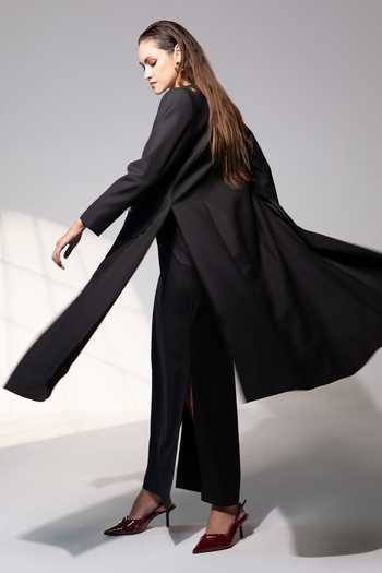 Shop_Raison D'Etre Atelier_Black Rayon Open , Sweetheart Celestia Ensemble Blazer And Dress Set _at_Aza_Fashions