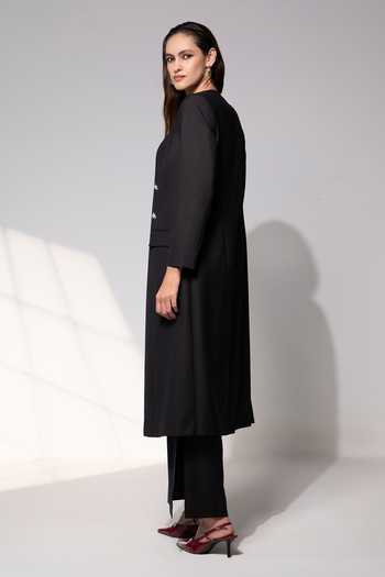 Raison D'Etre Atelier_Black Rayon Open , Sweetheart Celestia Ensemble Blazer And Dress Set _Online_at_Aza_Fashions