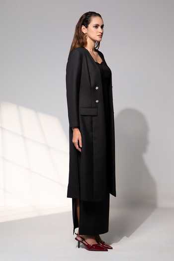 Raison D'Etre Atelier_Black Rayon Open , Sweetheart Celestia Ensemble Blazer And Dress Set _at_Aza_Fashions