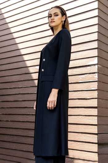 Buy_Raison D'Etre Atelier_Black Rayon Open , Sweetheart Celestia Ensemble Blazer And Dress Set 
