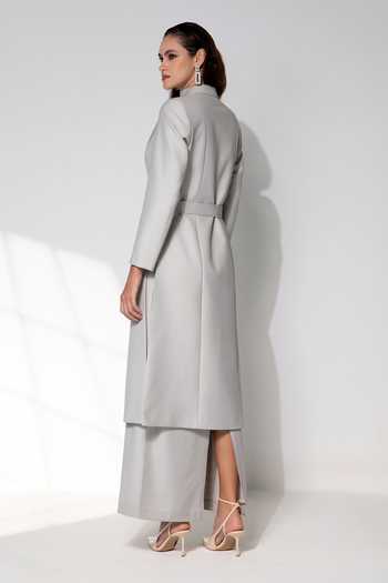 Shop_Raison D'Etre Atelier_Grey Rayon High Neck The Octavia Ensemble Dress With Blazer _at_Aza_Fashions