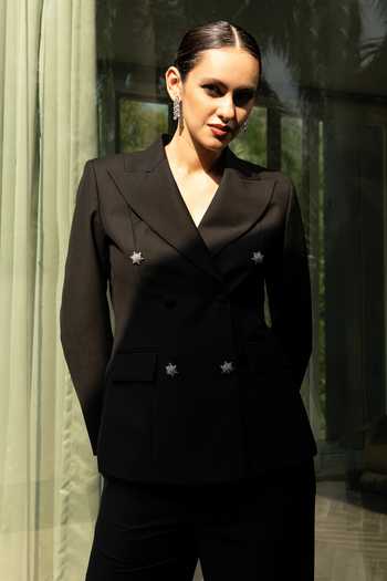 Raison D'Etre Atelier_Black Rayon Structured Blazer With Trouser _Online_at_Aza_Fashions