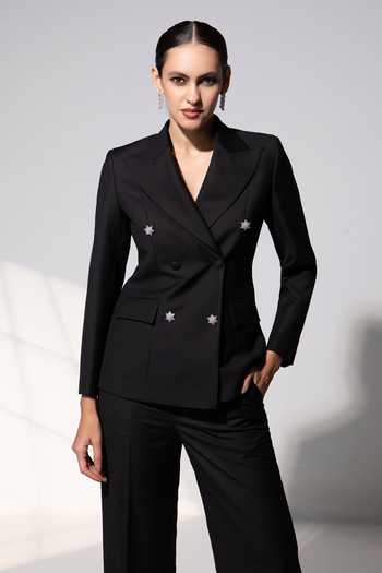 Shop_Raison D'Etre Atelier_Black Rayon Structured Blazer With Trouser _Online_at_Aza_Fashions