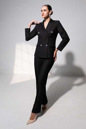 Buy_Raison D'Etre Atelier_Black Rayon Structured Blazer With Trouser _at_Aza_Fashions