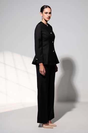 Raison D'Etre Atelier_Black Rayon Round Neck Arabella Structured Top With Pant _Online_at_Aza_Fashions