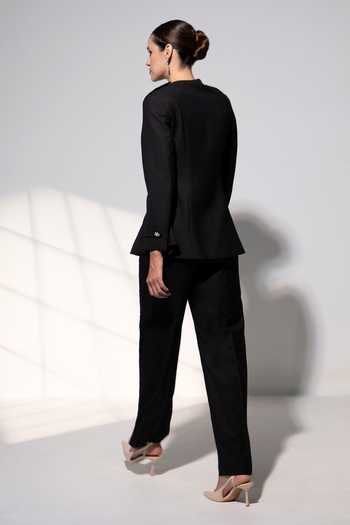 Shop_Raison D'Etre Atelier_Black Rayon Round Neck Arabella Structured Top With Pant _at_Aza_Fashions
