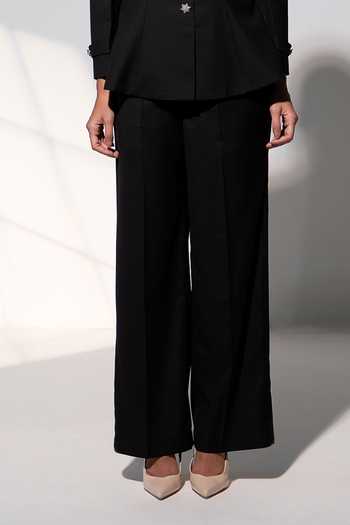 Shop_Raison D'Etre Atelier_Black Rayon Round Neck Arabella Structured Top With Pant _Online_at_Aza_Fashions