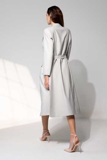Shop_Raison D'Etre Atelier_Grey Rayon Sweetheart Neck The Sophia Ensemble Blazer Skirt Set _at_Aza_Fashions