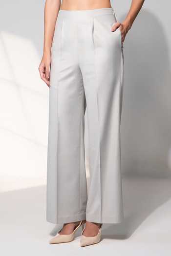 Buy_Raison D'Etre Atelier_Grey Rayon Bandeau Neck The Josephine Ensemble Blazer Trouser Set _Online_at_Aza_Fashions