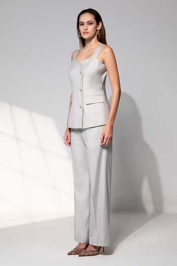 Raison D'Etre Atelier_Grey Rayon Sweetheart Neck Estelle Top With Pant _Online_at_Aza_Fashions