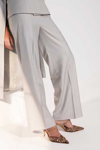 Raison D'Etre Atelier_Grey Rayon Sweetheart Neck The Estelle Ensemble Blazer Pant Set _Online_at_Aza_Fashions
