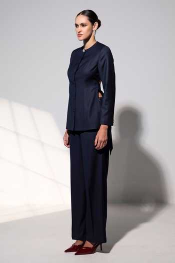 Raison D'Etre Atelier_Black Rayon Halter Neck Seraphina Back Cut-out Top With Pant _Online_at_Aza_Fashions
