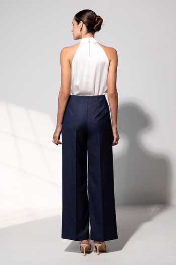 Buy_Raison D'Etre Atelier_Black Rayon Mandarin Collar, Halter Neck Seraphina Top And Pant Set _Online_at_Aza_Fashions