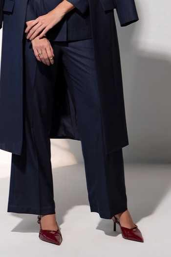 Raison D'Etre Atelier_Black Rayon Round Neck The Seraphina Ensemble Blazer Trouser Set _Online_at_Aza_Fashions