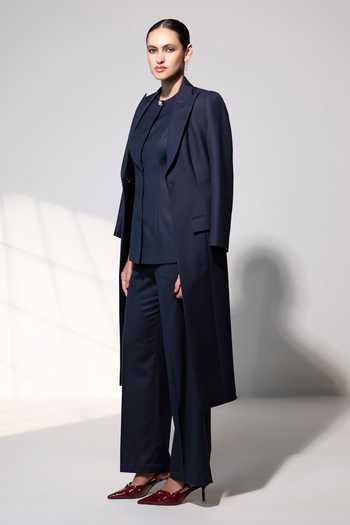 Buy_Raison D'Etre Atelier_Black Rayon Round Neck The Seraphina Ensemble Blazer Trouser Set _Online_at_Aza_Fashions