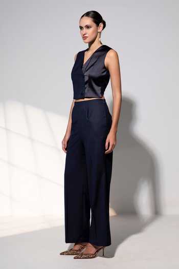 Buy_Raison D'Etre Atelier_Black Rayon V-neck Hazel Waistcoat With Pant _Online_at_Aza_Fashions