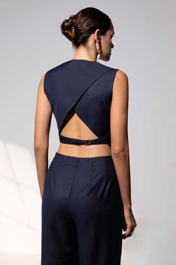 Shop_Raison D'Etre Atelier_Black Rayon V-neck Hazel Waistcoat With Pant _at_Aza_Fashions