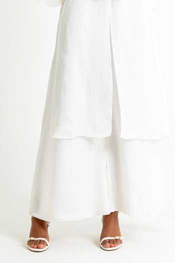 Raison D'Etre Atelier_White Organza, Modal V-, Choker Luna Cut-out Tunic With Trouser _Online_at_Aza_Fashions