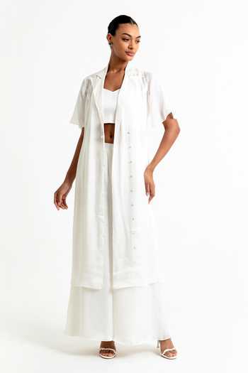 Buy_Raison D'Etre Atelier_White Organza, Satin Sweetheart , Open Esther Jacket And Pant Set _at_Aza_Fashions