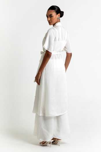 Shop_Raison D'Etre Atelier_White Organza, Satin Sweetheart , Open Esther Jacket And Pant Set _at_Aza_Fashions