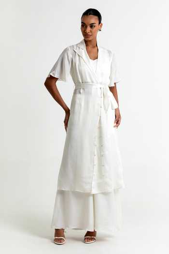 Buy_Raison D'Etre Atelier_White Organza, Satin Sweetheart , Open Esther Jacket And Pant Set _Online_at_Aza_Fashions