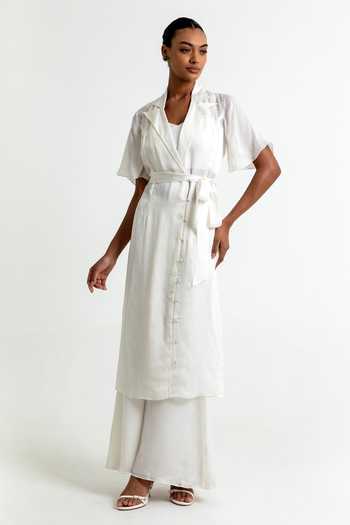 Shop_Raison D'Etre Atelier_White Organza, Satin Sweetheart , Open Esther Jacket And Pant Set _Online_at_Aza_Fashions