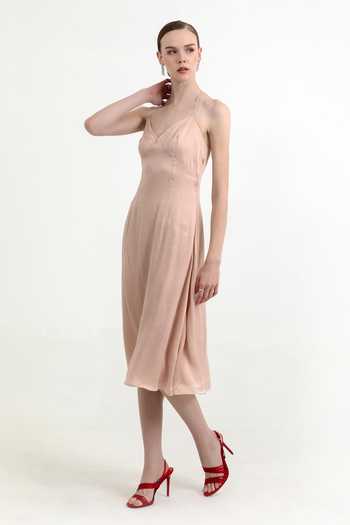 Raison D'Etre Atelier_Peach Organza V-, Halter Twila Slip Dress _Online_at_Aza_Fashions