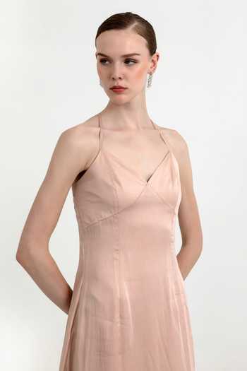 Buy_Raison D'Etre Atelier_Peach Organza V-, Halter Twila Slip Dress _Online_at_Aza_Fashions
