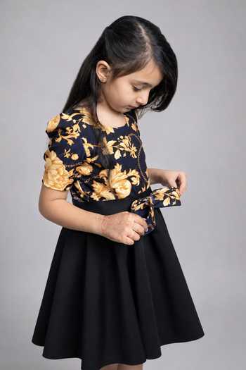 Shop_Label Kiaa_Black Taffeta Chain Link Print Dress _at_Aza_Fashions
