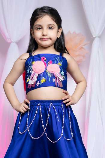 Label Kiaa_Blue Taffeta Embroidered Top And Lehenga Set _Online_at_Aza_Fashions