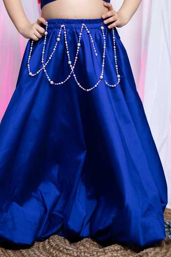 Buy_Label Kiaa_Blue Taffeta Embroidered Top And Lehenga Set _Online_at_Aza_Fashions