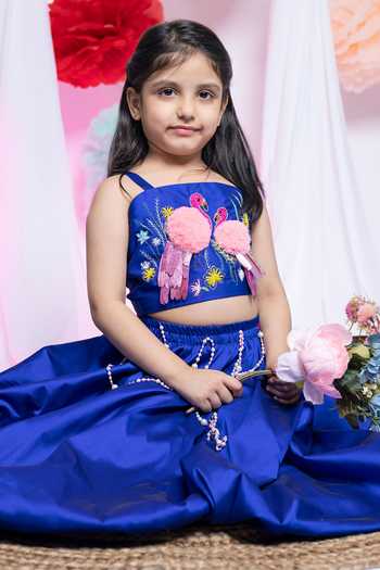 Label Kiaa_Blue Taffeta Embroidered Top And Lehenga Set _at_Aza_Fashions