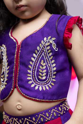 Label Kiaa_Pink Georgette Embroidery Blouse And Palazzo Set _Online_at_Aza_Fashions