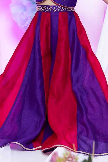 Buy_Label Kiaa_Pink Georgette Embroidery Blouse And Palazzo Set _Online_at_Aza_Fashions