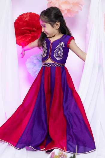 Shop_Label Kiaa_Pink Georgette Embroidery Blouse And Palazzo Set _at_Aza_Fashions