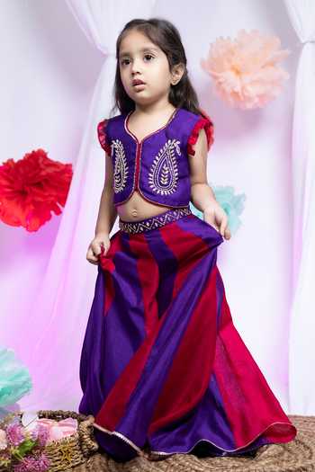 Shop_Label Kiaa_Pink Georgette Embroidery Blouse And Palazzo Set _Online_at_Aza_Fashions