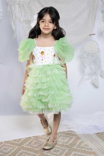 Buy_Label Kiaa_Green Net Embroidered Frill Dress _at_Aza_Fashions