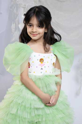Buy_Label Kiaa_Green Net Embroidered Frill Dress _Online_at_Aza_Fashions