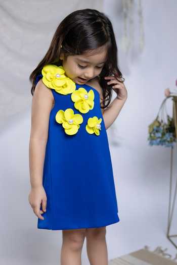 Label Kiaa_Blue One Shoulder Embroidered Dress _Online_at_Aza_Fashions
